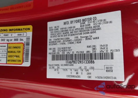 2022 Ford Mustang Gt Premium Fastback from USA, damaged, VIN 1FA6P8CF2N5133086